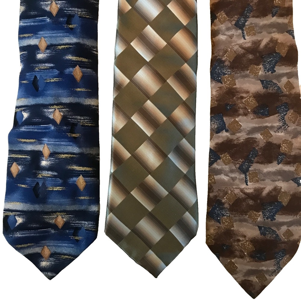 J. Ferrar 100% Silk Men's Ties Geometric Abstract Business Formal Blue Brown